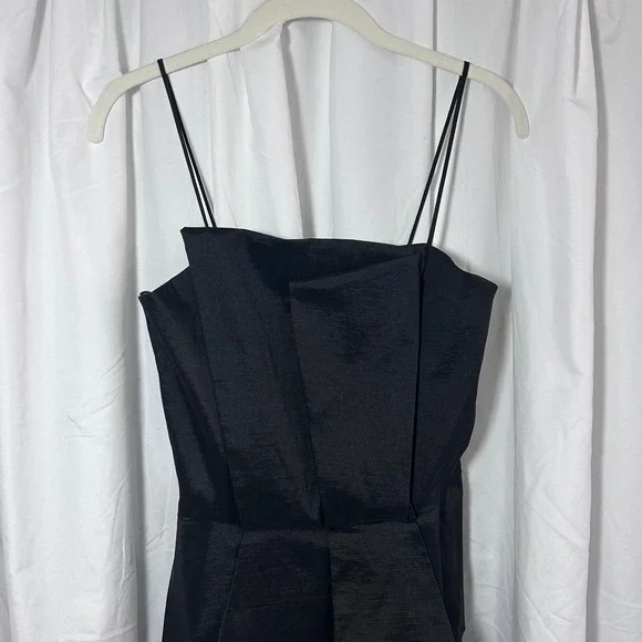 Let's Fashion Black Tiered Peplum Cocktail Dress Spaghetti Strap Sz M Party - Picture 3 of 9